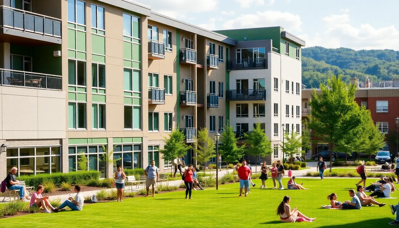 NSU student housing with diverse students engaging outdoors.
